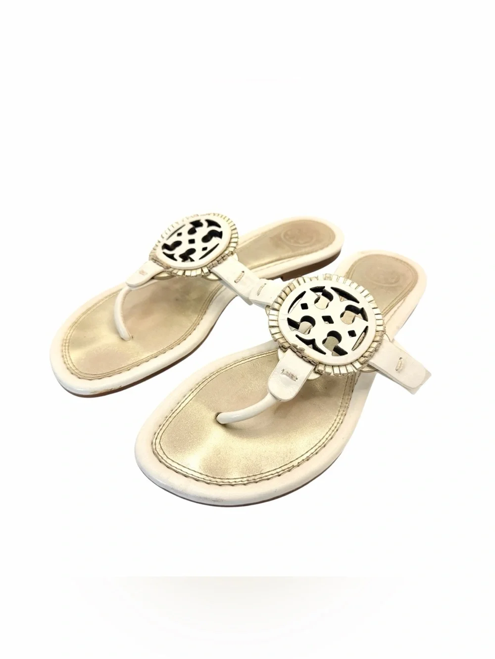 Tory Burch Miller Leather Logo Thong Sandals White/Cream Women’s Size 5.5M - Picture 2 of 5